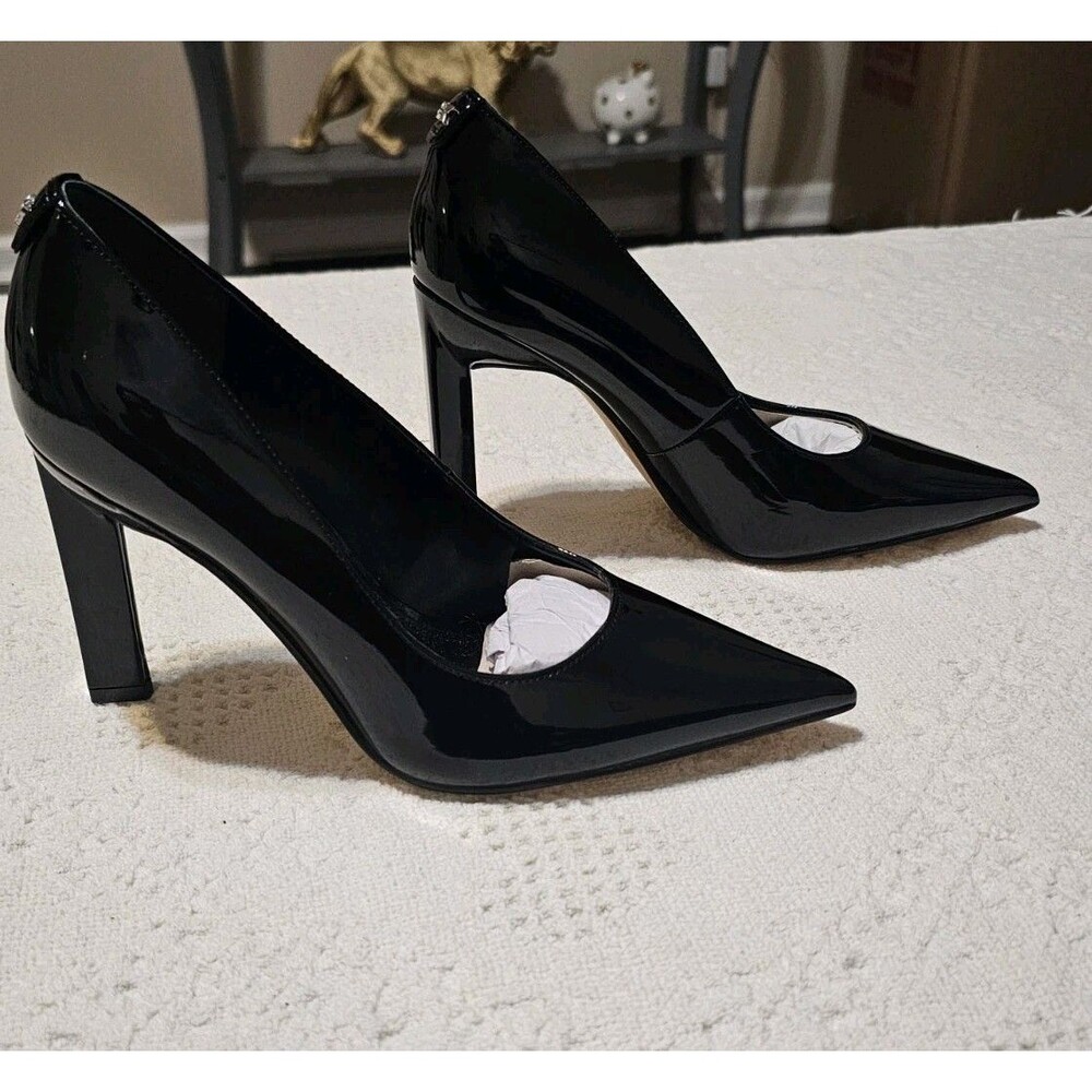 Calvin Klein Black Patent Leather Pointed Toe Pumps Heels Size 6.5 M Silver CK - Picture 10 of 10